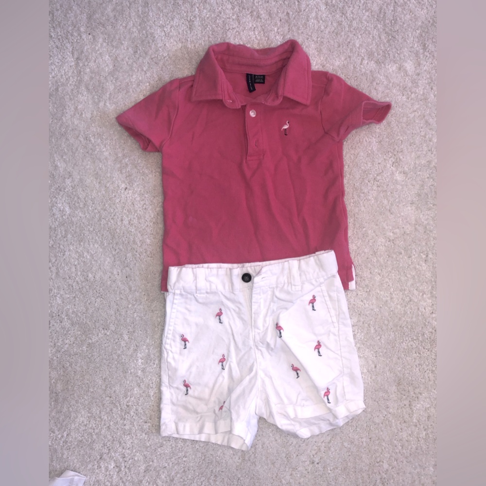 Janie and Jack Pink Polo and White Shorts Set